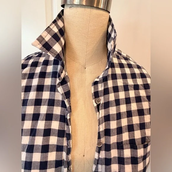 Navy White Gingham Button Down Shirt XS Relaxed Fit Cotton Preppy J.Crew - Picture 6 of 10